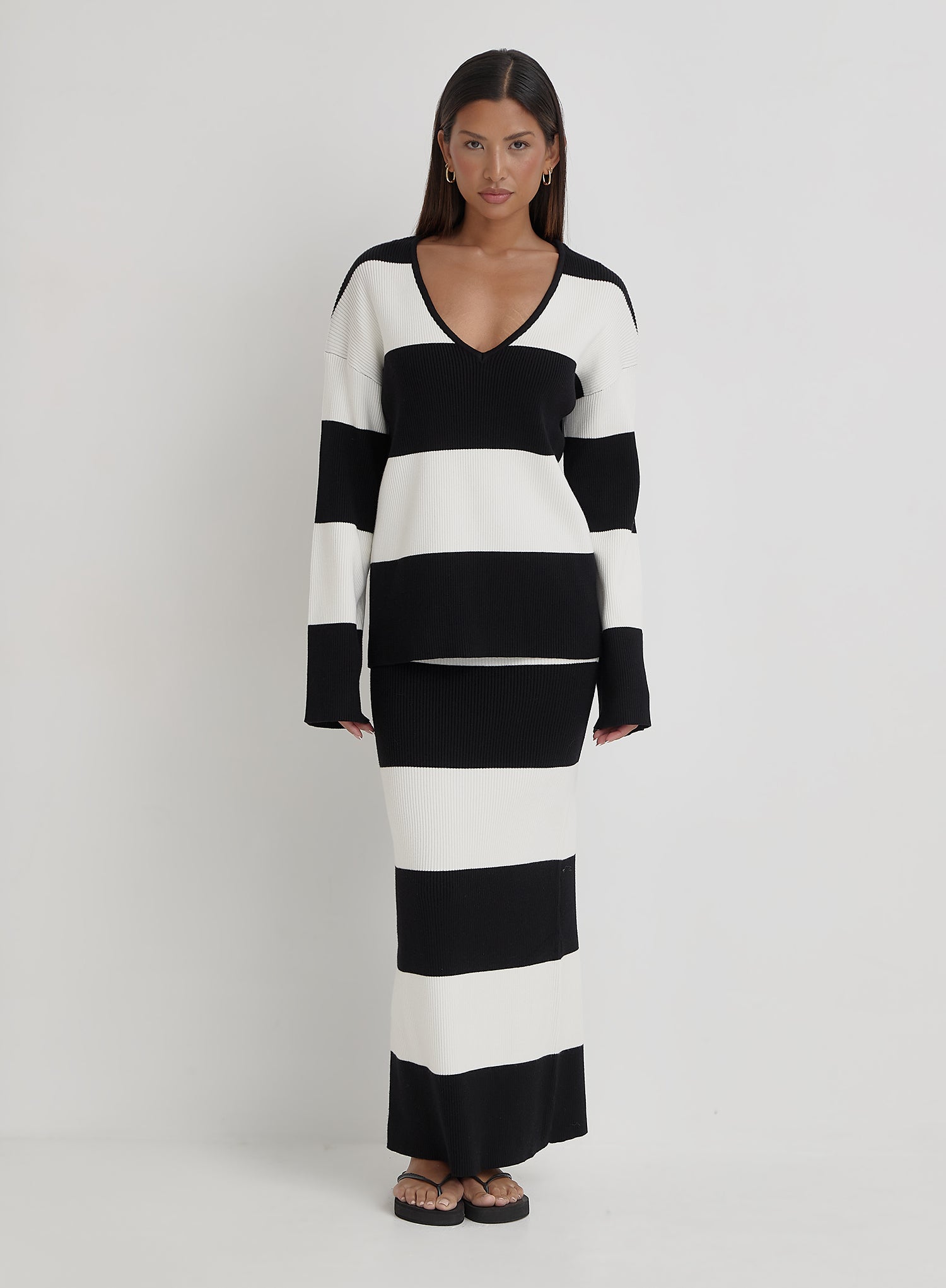 Black And Cream Stripe Knitted Jumper